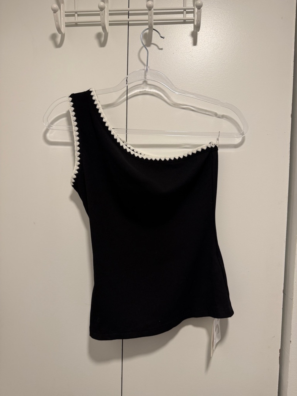 Commense Black One-Shoulder Tank with White Trim